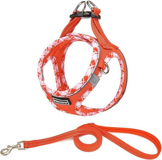 Mercano Soft Mesh Dog Harness and Leash Set, No-Chock Step-in Reflective Breathable Lightweight Easy Walk Vest Harnesses with Safety Buckle for Small Dogs, Cats (Tangerine, L)