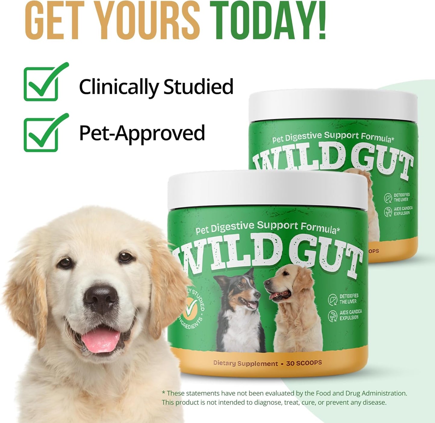 Wild Gut - Natural Probiotic Supplement for Pets | Supports Digestive Health & Gut Microbiome | 8 Probiotic Strains | 3 Bottles