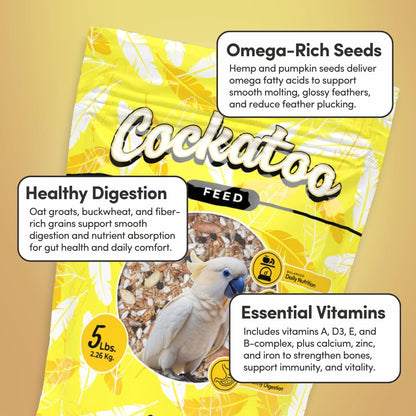 Mycelium Organic Cockatoo Bird Seed (5 LB Bag) | High-Protein Bird Food with Seeds, Pellets & Kibble | Supports Feather Health, Energy & Digestion | Non-GMO, USA-Grown