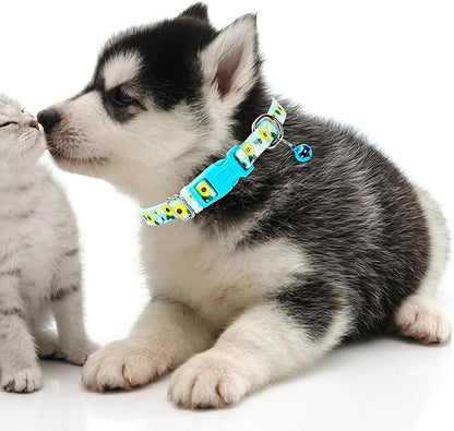 Sunflower XXS xs Dog Collar with Bell, Soft Adjustable Bull Sunflower Puppy Collar Tiny Cat Collars with Bells for XS Small Girl and boy Dogs Little Animal,XSmall