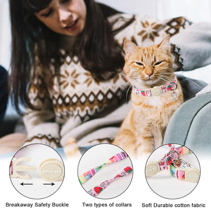 ARING PET 2 Pack Cat Collars-Cute Breakaway Cat Collar with Bell & Pendant, Adjustable Strawberry&Ice Cream Pattern Kitten Collars with Safety Buckle for Girl and Boy Cats