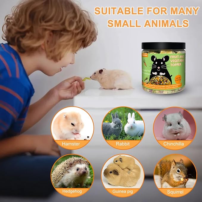 Natural Hamster & Gerbil Food 6oz, Vitamin & Mineral Rich Daily Diet for Hamsters, Gerbils,Guinea Pigs, Chinchillas,Supports Dental Health and Digestion, Fruit & Vegetable Hamster Food