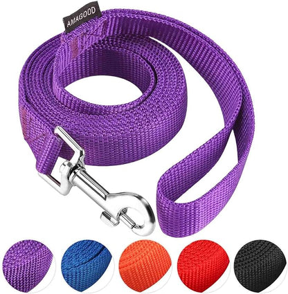 AMAGOOD 6 FT Puppy/Dog Leash, Strong and Durable Traditional Style Leash with Easy to Use Collar Hook, Great for Small, Medium and Large Dogs (3/4 in x 6 ft, Purple)
