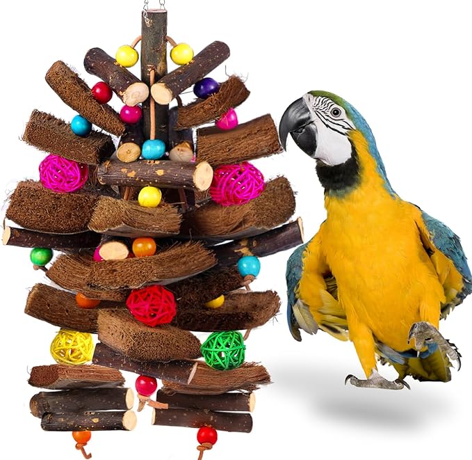 Kyouki Bird Toy for Parrots，Cockatiels, Budgies, Conures, Macaws, Lovebirds, Amazons and Other Small/Medium/Large Birds - Chewable & Shreddable Natural Coconut Husk Enrichment Toy (Medium)