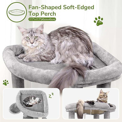 Globlazer Corner Cat Tree Tower for Indoor Cats, 51in Multi-Level Cat Condo Tower with Large Hammock, 7 Sisal Scratching Posts, Oversized Top Perch, Spacious Cat Cave, Hanging Basket, C51, Light Gray