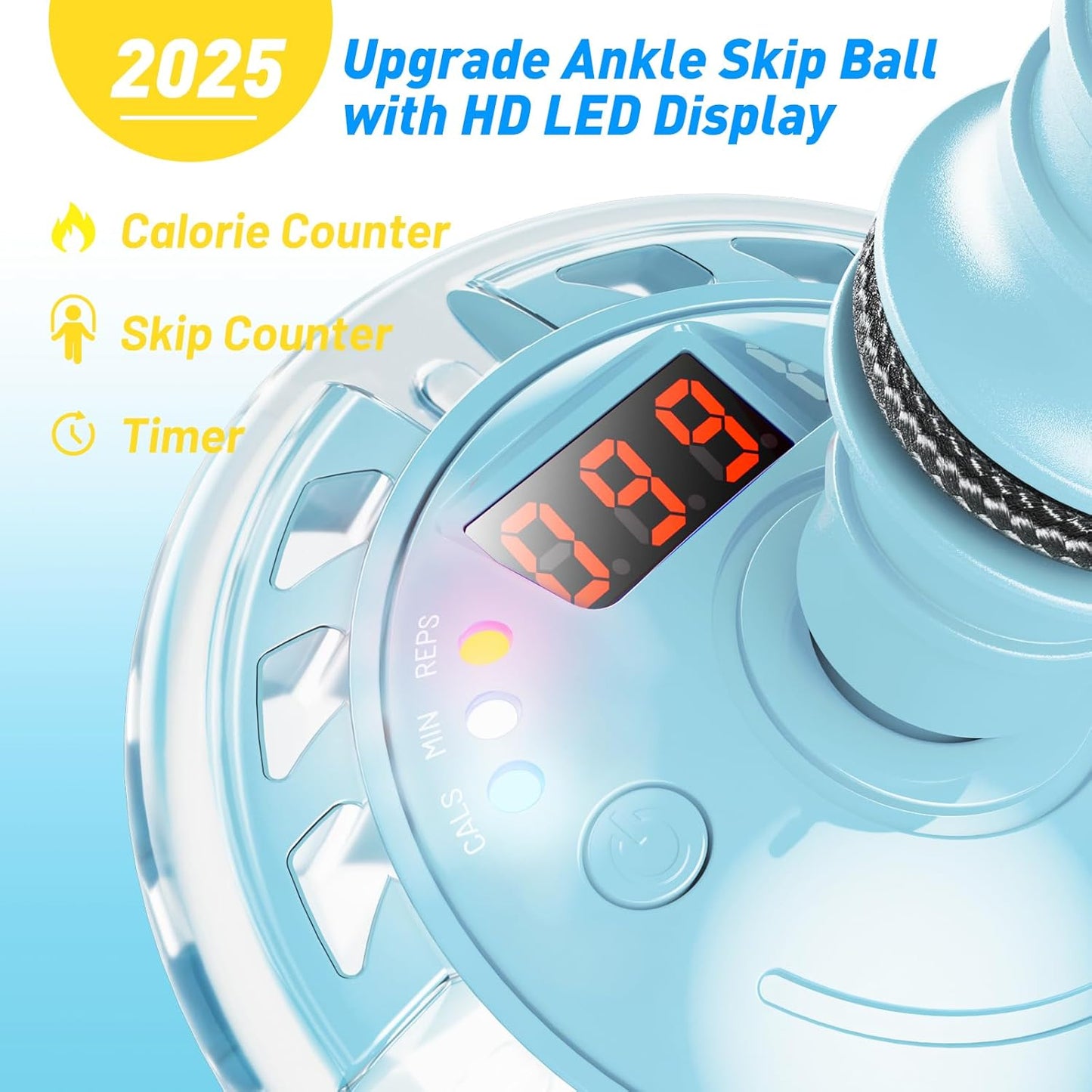 Flooyes Skip Ball for Kids, Ankle Skip Ball Toy with Counter, Timer and Cal Calculator, Boys Christmas Birthday Gifts for Age 6 7 8 9 10+, Rechargeable Colorful Flash Wheel Skip Ball for Boys
