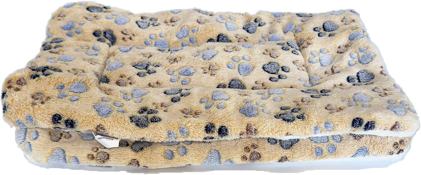 2 Pcs Pet Bed Mats. Ultra Soft Pet (Dog/Cat) Bed with Cute Prints. Reversible Faux Lambswool Kennel Pad for Medium Small Dogs and Cats. Machine Washable Pet Bed.