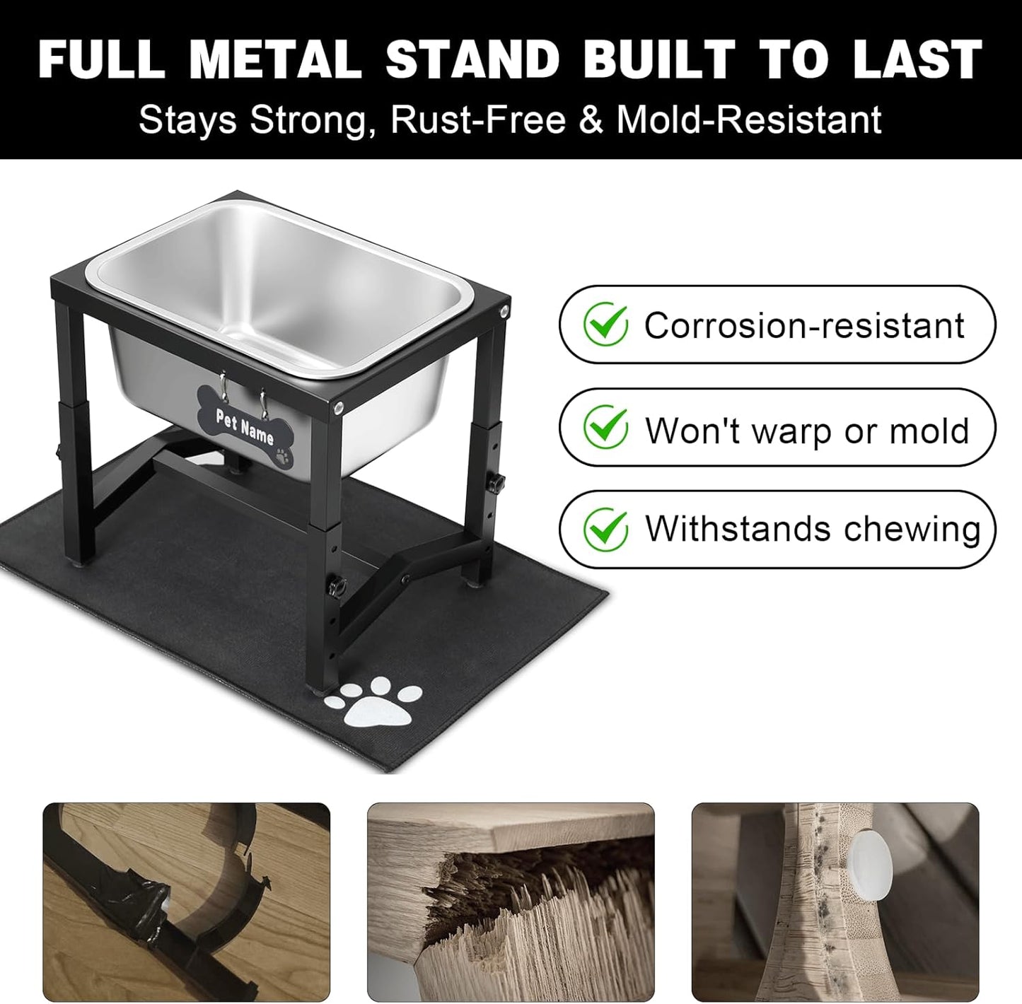 2.8 Gallon Elevated Large Dog Water Bowl, 4 Adjustable Height 10.5-15.8'' Raised Stainless Steel Bowl Stand with Anti-Slip Mat for Large Breed, Metal Dog Feeding Station for Relief Joint Pressure