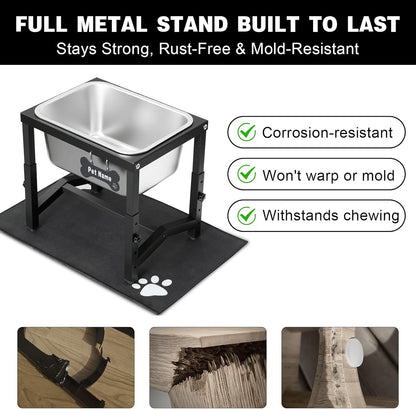 2.8 Gallon Elevated Large Dog Water Bowl, 4 Adjustable Height 10.5-15.8'' Raised Stainless Steel Bowl Stand with Anti-Slip Mat for Large Breed, Metal Dog Feeding Station for Relief Joint Pressure