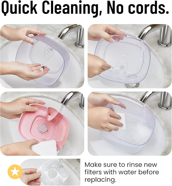 Veken Cat Water Fountain with Detachable Tank, Easy to Clean & Assemble, 84oz/2.5L Automatic Pet Drinking Dispenser with Quiet Operation & LED Light for Cats, Dogs and Small Pets, Red