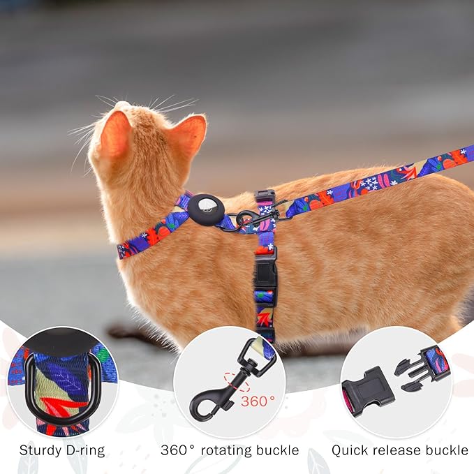 SCENEREAL Cat Harness and Leash Set Escape Proof with Airtag Holder, Reflective Pet Harnesses for Walking, Adjustable Kitty Vest Soft Harness Outdoor Indoor, Cute Travel Boys Girls Small Large Cats