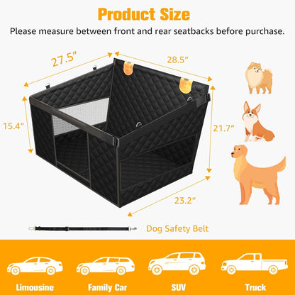 PETICON Large Dog Car Seat, Back Seat Extender for Dogs with 3 Mesh Windows, Waterproof Medium Carseat for Dogs with Hard Bottom, Pet Seat Cover for Cars, Trucks and SUVs (Black)
