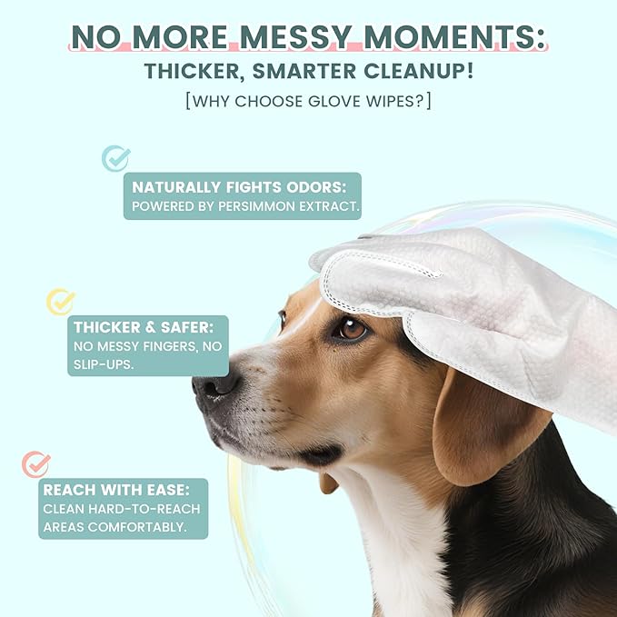 50 PCS Pet Glove Wipes for Paws and Butt Large Puppy Wipes for Dogs Face and Body Dog Wipes Cleaning Deodorizing Cat Wipes Cleaning Fur and Butt Doggie Wipes Doggy Wipes Bum Dog Ear Wipes