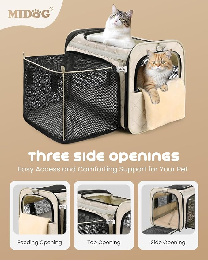 MIDOG Cat Carrier Soft for Small to Medium-Sized Cats,Up to 25 Lbs, TSA Airline Approved Soft Sided Pet Carrier,Collapsible Travel Cat Carriy Bag(Beige,20 inch x 13 inch x 13 inch)