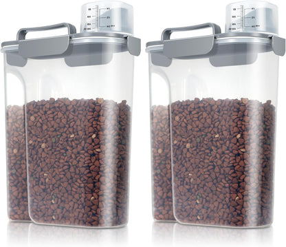 TBMax 2 Pack Cat Dog Food Storage Containers 10 to 14 Lbs, Portable Travel Pet Container Dispenser with Easy-Pouring Spout & Cup, Airtight Bird Seed Container Dog Treat Storage Bin