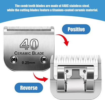 Dog Grooming Replacement Blades Compatible with Andis Dog Clipper, Dog Clipper Blades Compatible with Oster A5,Wahl KM-10 Series Dog Clipper,#40 Blades (0.25mm)