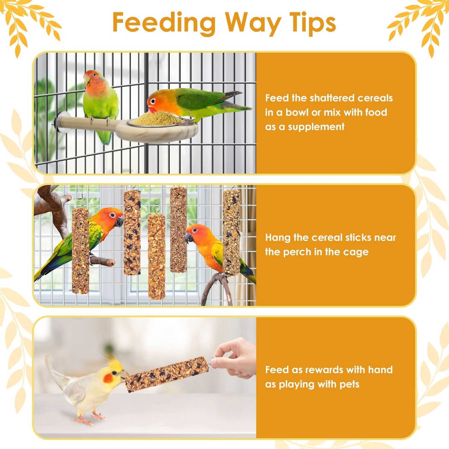KATUMO Parrot Treats 5 PCS Bird Crunch Sticks Cockatiel Treats Parakeet Snacks Conure Food Sticks for Parakeet Cockatiel Canary Finch Lovebird Conure Lorikeet Parrots