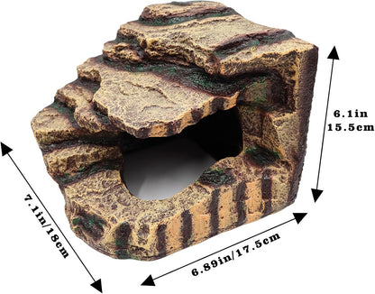 Oooct Hermit Crab Hideout, Resin Simulation Stone Reptile Cave Hideout, Hermit Crab Climbing Toys, Terrarium Habitat Decor for Lizard Spider Aquarium Fish Gecko Bearded Dragon