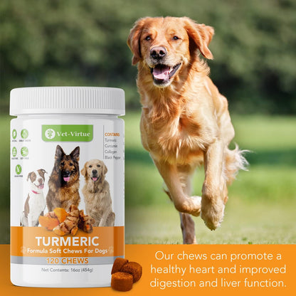 Turmeric for Dogs Anti Inflammatory Pain Relief | Organic Curcumin Dog Supplement with Collagen & Bioprene, Anti Inflammatory for Dogs, Supports HIPS, Joints & Mobility | 120 Count
