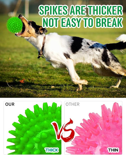 4.5” Heavy Duty Squeaky Dog Balls for Medium Large Dogs, Dog Toys for Aggressive Chewers, Spike Ball Toys for Clean Teeth and Training(2 Pack) (4.5" Purple and Green)