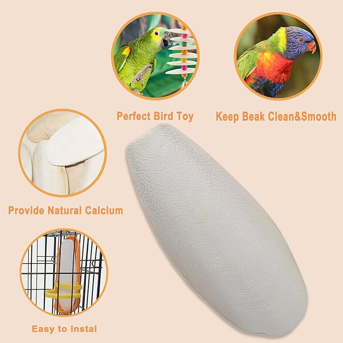 5.9"-6.53" Large Bird Cuttlebone for Parakeets, Cuddle Bone with Plastic Holder, Cuttlefish Bone for Sharp Beaks, Natural Birds Calcium Suitable for Parrots Cockatiels Budgie, 2pcs