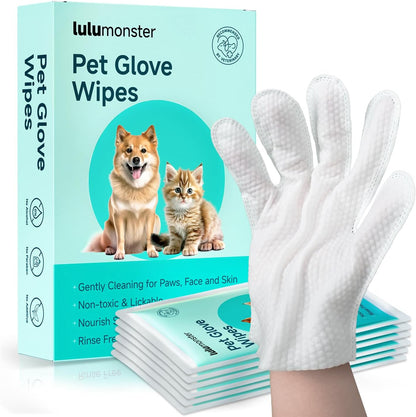 Pet Glove Wipes for Dogs and Cats [Individually Wrapped][Hypoallergenic Cleaning & Deodorising] Glove Bathing Wipes Moisture-rich Thickened Gloves for Daily Care, Traveling, Rinse Free Grooming Wipes