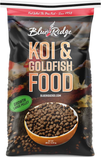 Blue Ridge Koi Fish Food 25lb - Koi Food Large 3/16" Growth Formula, Goldfish Food, Premium Fish Food for Ponds, Ponds Fish Food, Floating Pond Pellets