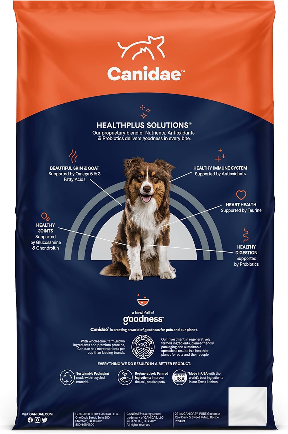 Canidae Pure Limited Ingredient Premium Adult Dry Dog Food, Real Duck & Sweet Potato Recipe, 22 lbs, Grain Free