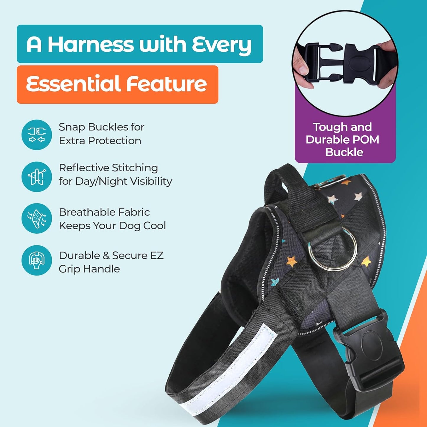 Joyride Basic Essential Dog Harness 1.0 - Small, Medium, Large Dogs, No-Pull Pet Vest with 3 Side Rings for Leash Placement, Adjustable for Training (Fall Stars, XS)