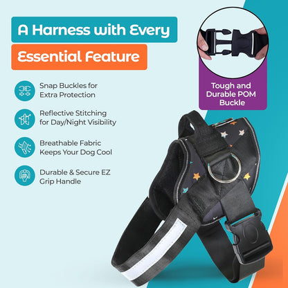 Joyride Basic Essential Dog Harness 1.0 - Small, Medium, Large Dogs, No-Pull Pet Vest with 3 Side Rings for Leash Placement, Adjustable for Training (Fall Stars, XS)