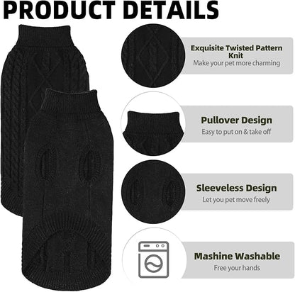 PUPTECK Winter Cat Sweater Coat - Soft Warm Cold Weather Clothes Knitwear for Kittens & Small Dogs Indoor Outdoor Wearing, Knitted Classic for Doggies Kitties Girls Boys, Black, S