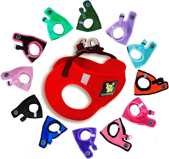 EcoBark Step in Dog Harness - Eco-Friendly Teacup Dog Harnesses for XXS, XS, and Small Dogs - Reflective and Adjustable Mini Body Halter Vest -Tiny Soft Mesh Toy Breed Harness Under 5 lbs (Red, XXS)