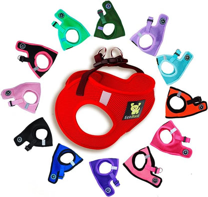 EcoBark Step in Dog Harness - Eco-Friendly Teacup Dog Harnesses for XXS, XS, and Small Dogs - Reflective and Adjustable Mini Body Halter Vest -Tiny Soft Mesh Toy Breed Harness (Red, XXXS)