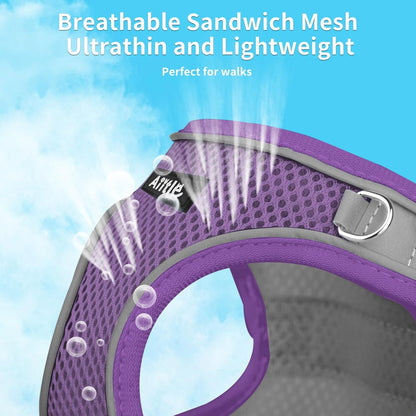 AIITLE Step in Dog Harness and Leash Set - Summer No Pull Escape Proof Vest Harnesses with Soft Mesh and Reflective Bands, Adjustable Pet Outdoor Harnesses for Small and Medium Dogs Purple M