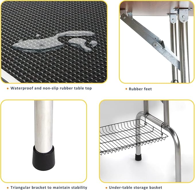 42" Dog Grooming Table Foldable Pet Grooming Tables with Adjustable Arm Noose Storage Mesh Tray Maximum Capacity Up to 330lbs Black