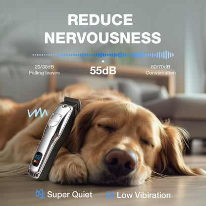 Dog Clippers for Grooming for Thick Heavy Coats, Professional Low Noise Dog Grooming Clippers Supplies Kit Rechargeable Stainless Steel Hair Trimmer with Ceramic Blade for Dogs Cats Pet