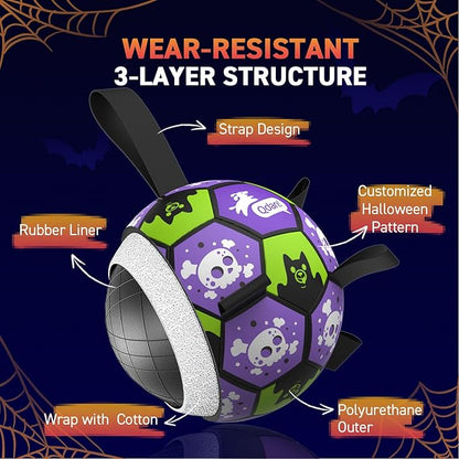 QDAN Halloween Dog Toys Balls, Soccer Ball with Straps for Dog Birthday Gift, Puppy Toy for Small Medium Breed (8 Inch)