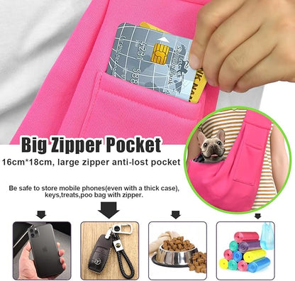 Tomkas Small Dog Sling Carrier - Classic Pocket & Classic Strap - for 3-10 lbs Pets(Rosered)