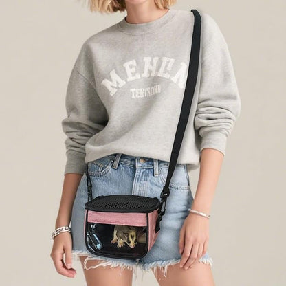 Small Pet Carrier Bag - Single - Shoulder Outdoor Carrier for Hamsters, Sugar Gliders & Flying Squirrels Portable Small Pet Travel Bag (Pink)