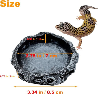 3 Pack Small Reptile Food and Water Bowls, Reptile Feeding Terrarium Bowls for Bearded Dragon Lizard Frog Gecko Tortoise Hermit Crab Snail (Black B)