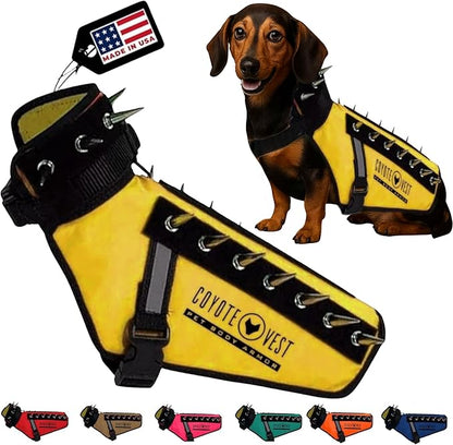 CoyoteVest Dog Harness Protection Vest, Reflective Dog Accessories with Spikes to Shield Your Pet from Raptor and Animal Attacks, Proudly Made in America (XX-Small, Yellow)