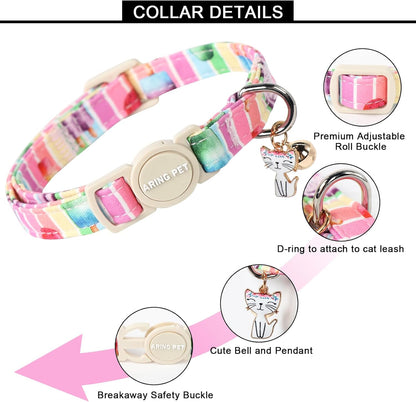 ARING PET 2 Pack Cat Collars-Cute Breakaway Cat Collar with Bell & Pendant, Adjustable Strawberry&Ice Cream Pattern Kitten Collars with Safety Buckle for Girl and Boy Cats