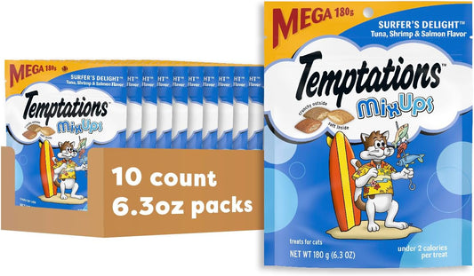 Temptations MixUps Surfer's Delight Flavor Crunchy and Soft Cat Treats, 6.3 oz. Pouch (Pack of 10)