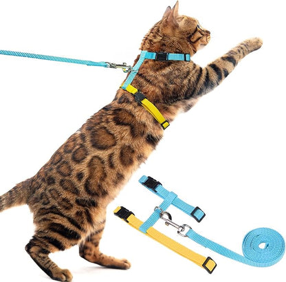PUPTECK Adjustable Cat Harness and Leash Set Escape Proof Kitten Strap Collar for Walking Travel, Blue Yellow