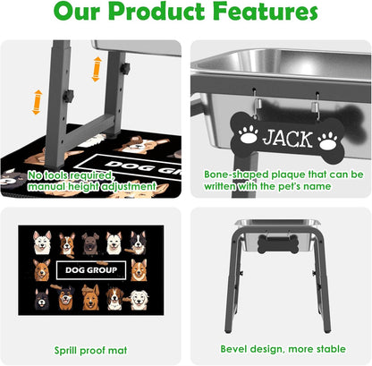 2 Gallon Elevated Dog Water Bowl, ADENGL Height Adjustable (10.4–15.2'') Raised Stainless Steel Bowl with Spill-Proof Mat & Sturdy Metal Stand, Tip-Proof, Easy to Clean, Indoor & Outdoor Use