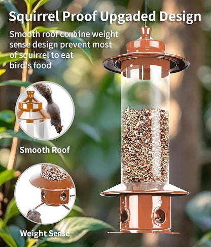 Squirrel Proof Bird Feeder for Outdoor, Gravity Sense Squirrel Proof Wild Bird Feeders for Finch Cardinal Chickadee, 4.8LB Large Capacity Hanging Birdfeeder