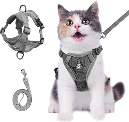Wanheart cat Chest Harness and Leash, Anti-Escape Adjustable Soft mesh cat Leash and Chest Harness Set for All Types of Cats cat Vests (Grey, 6.6-9.9lb)