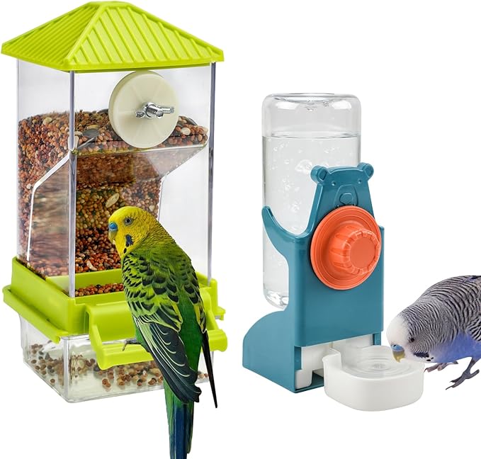 Rypet No Mess Bird Water Feeder Dispenser Set Automatic Bird Feeder for Cage Transparent Food Container for Cage Acrylic Parrot Seed Feeders Accessories for Small Birds Parrot Cockatoo Canary