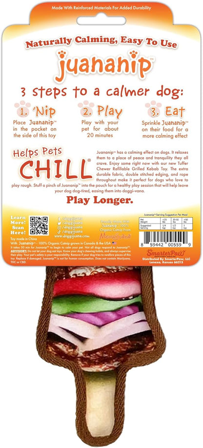 Doggijuana Tuffer Chewer Mini Plush Dog Toy | Funny Dog Toy Plush with Juananip Catnip for Dogs | Calming Aid for Dogs | Interactive Squeaky Chew Toy for Play (Kebab)