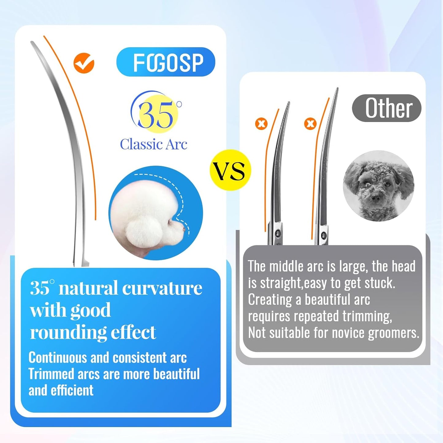 Professional Curved Dog Grooming Scissors with Sharper Self Grinding lightweight and finely trimmed split structure 6.5'' Japan VG10 63HRC for small dogs cat pet(Purple)